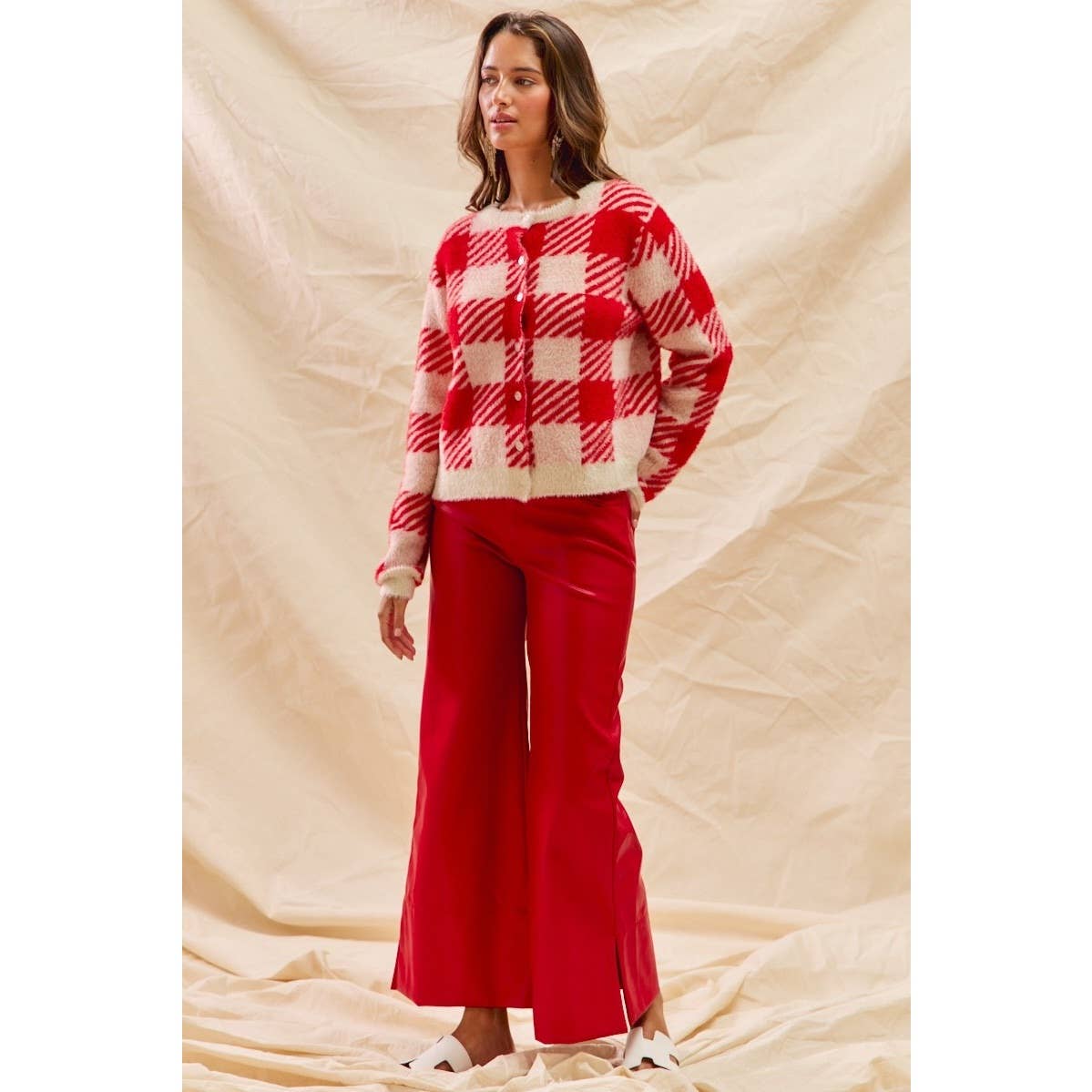 IVE - Vendita all'ingrosso Pantalone - Donna - Pantaloni natalizi a vita media in finta pelle4