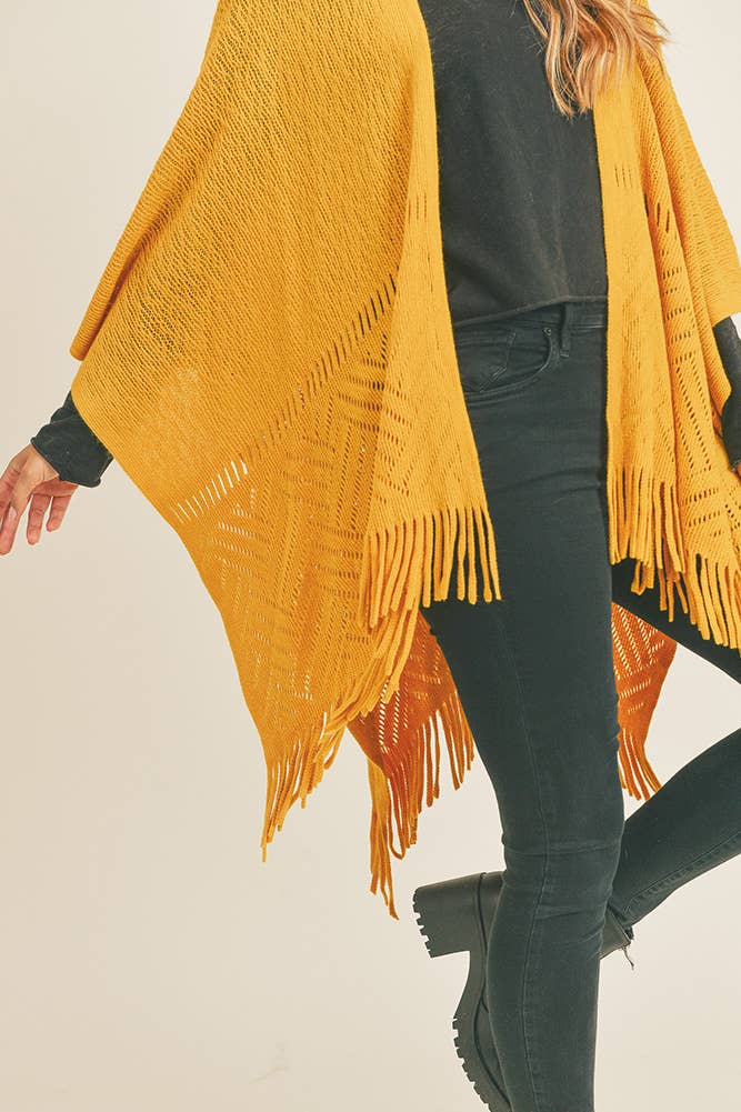 Hana - Wholesale Cardigan - Dames - Visgraat gebreide franje Ruana25