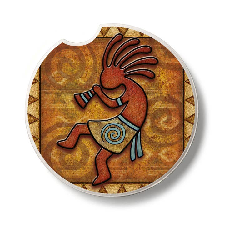 CounterArt/Highland Home/Thirstystone/CoasterStone - Wholesale Car Coaster - Unisex - Thirstystone "Kokopelli" Absorbent Stone Car Coaster