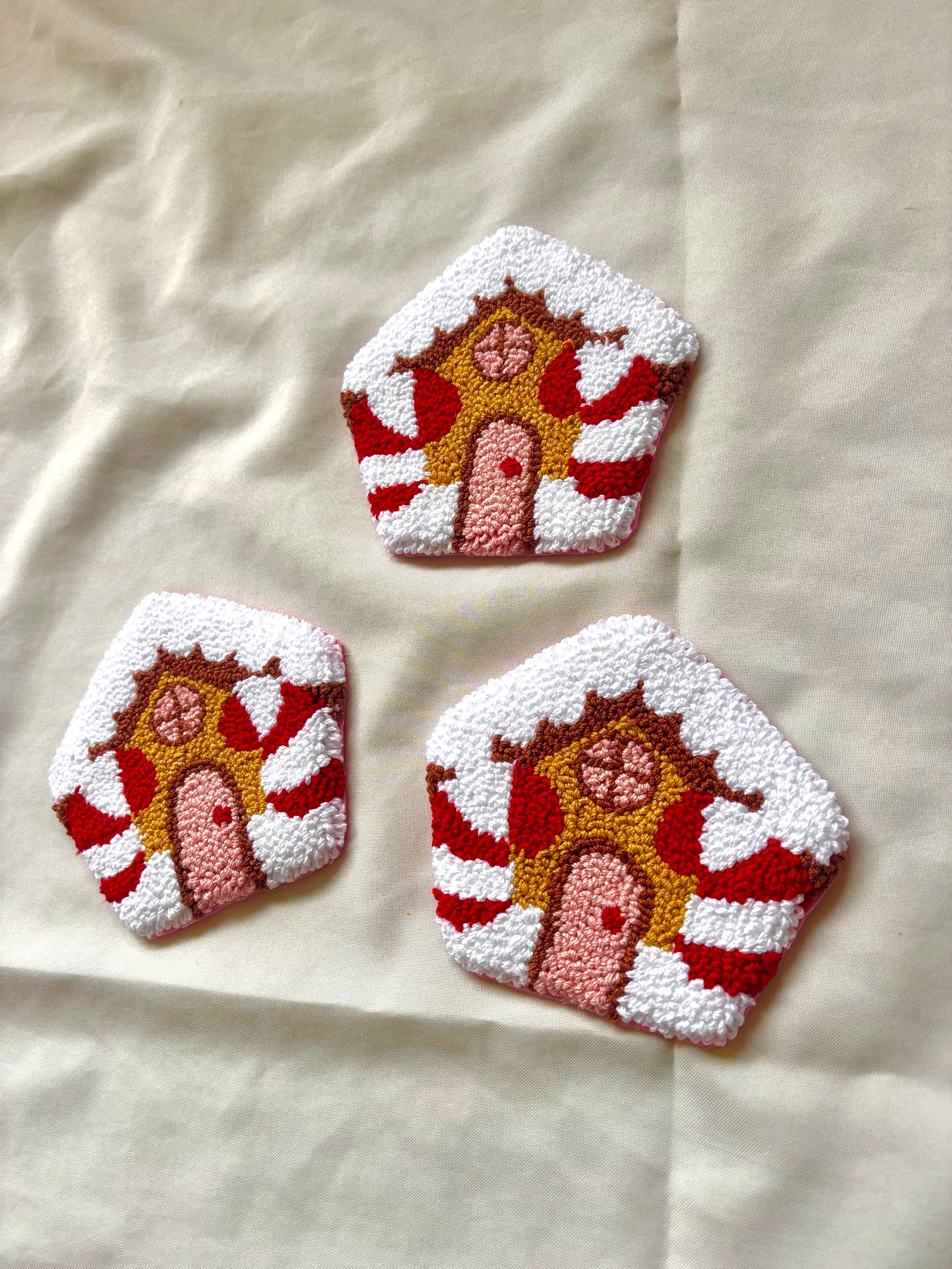 Honey Punches - Venta al por mayor Posavasos - Casitas de jengibre navideñas hechas a mano posavasos de aguja perforada2