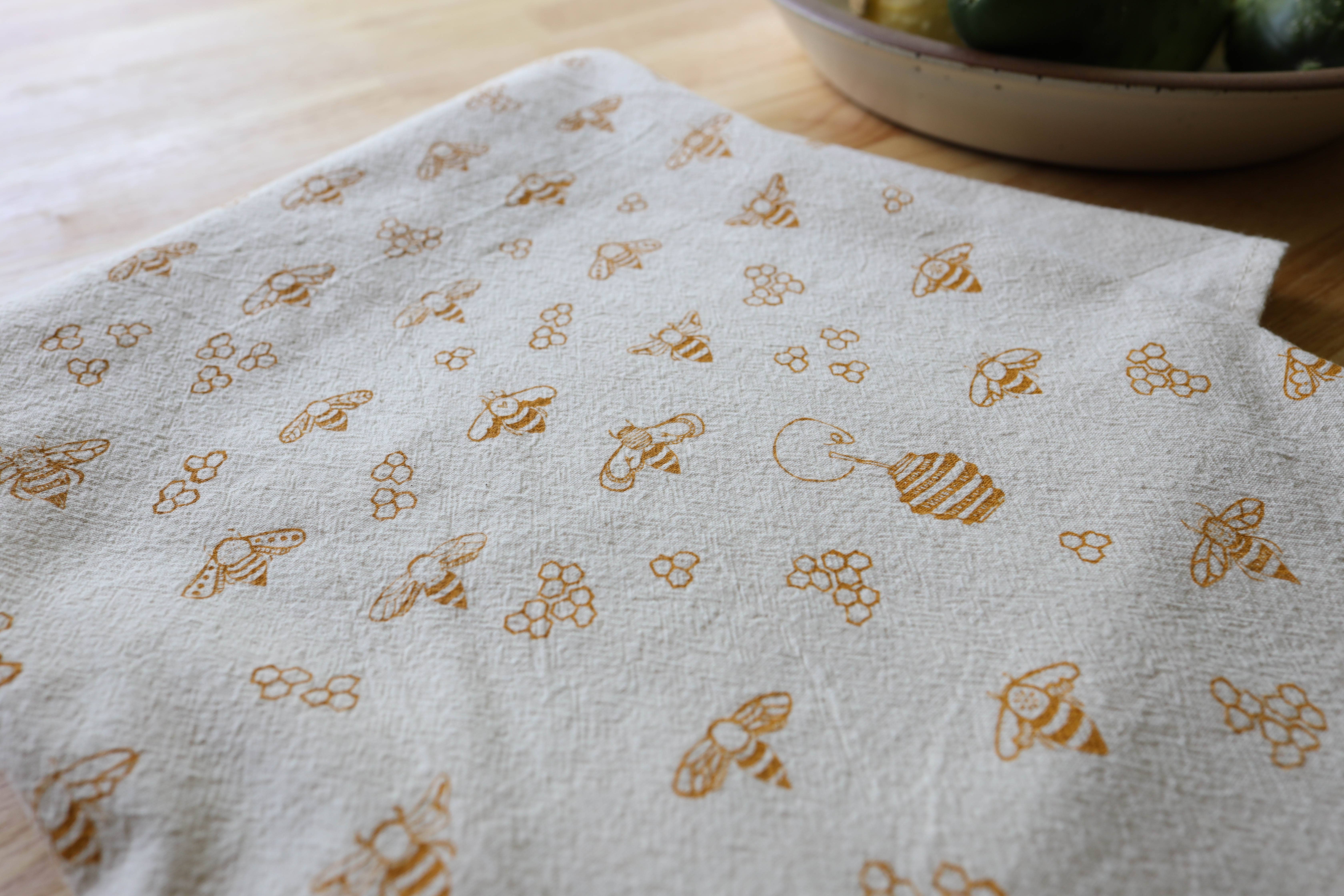 The High Fiber - Wholesale Tea Towel - Bee Kitchen Towel, Handprinted Nature Inspired Tea Towel5