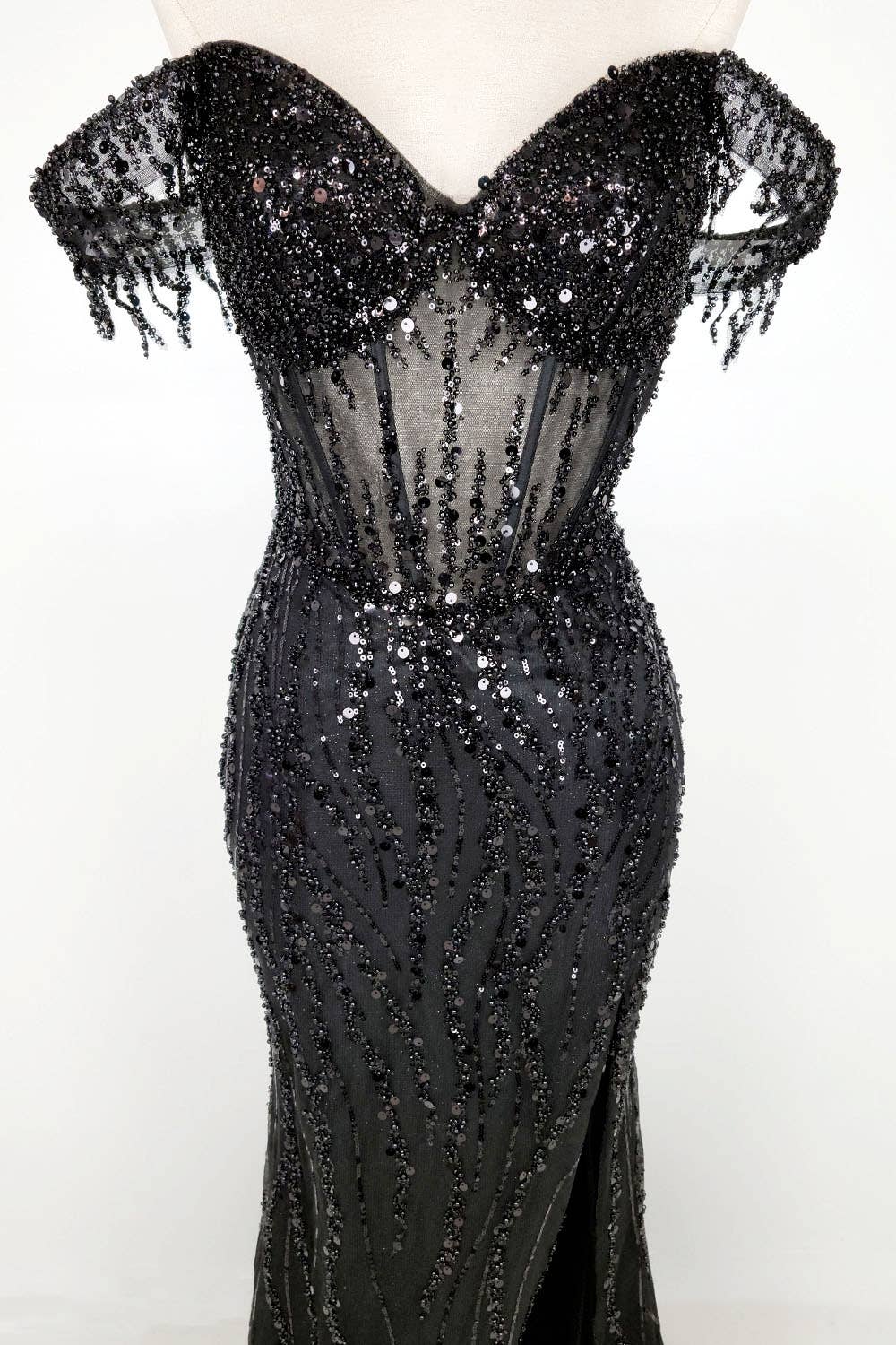 Chicas - Wholesale Gown - Women's - Off the Shoulder Sequin and Bead Long Dress C33111