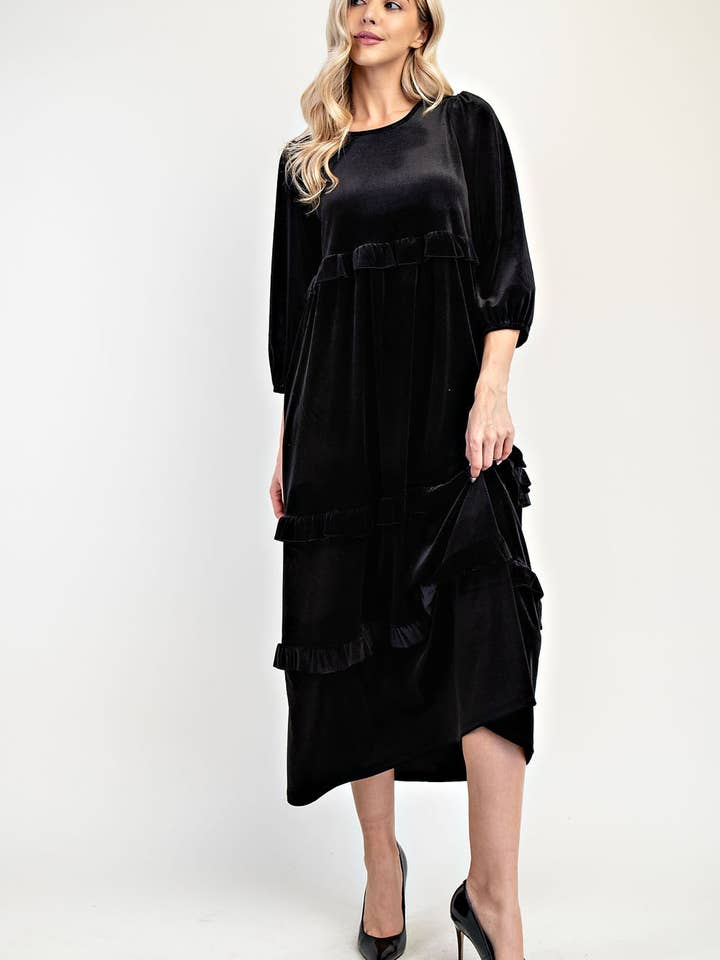 Celeste Clothing - Wholesale Dress - Women's - PLUS SIZE ELEGANT VELVET TIERED MODEST DRESS -MD33897-PL50