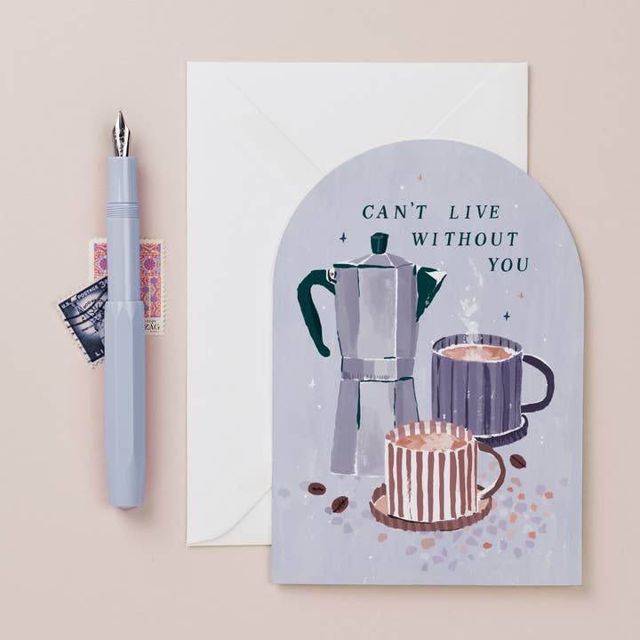 Tarjeta de amor para aniversario con café « Can’t Live Without You » para venta al por mayor de Sister Paper Co.