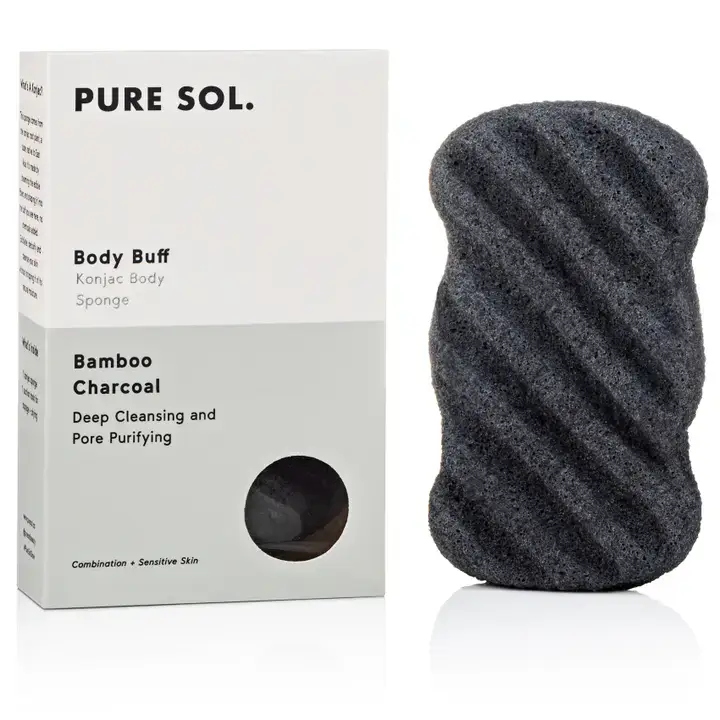 PURE SOL. - Wholesale Bath Pouf/Sponge - Body Buff Charcoal Body Konjac Sponge - Bundle of 52