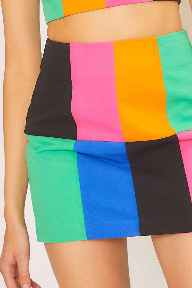 MULTI Minifalda vaquera con cierre en la espalda y bloques de color de venta al por mayor en Faire2