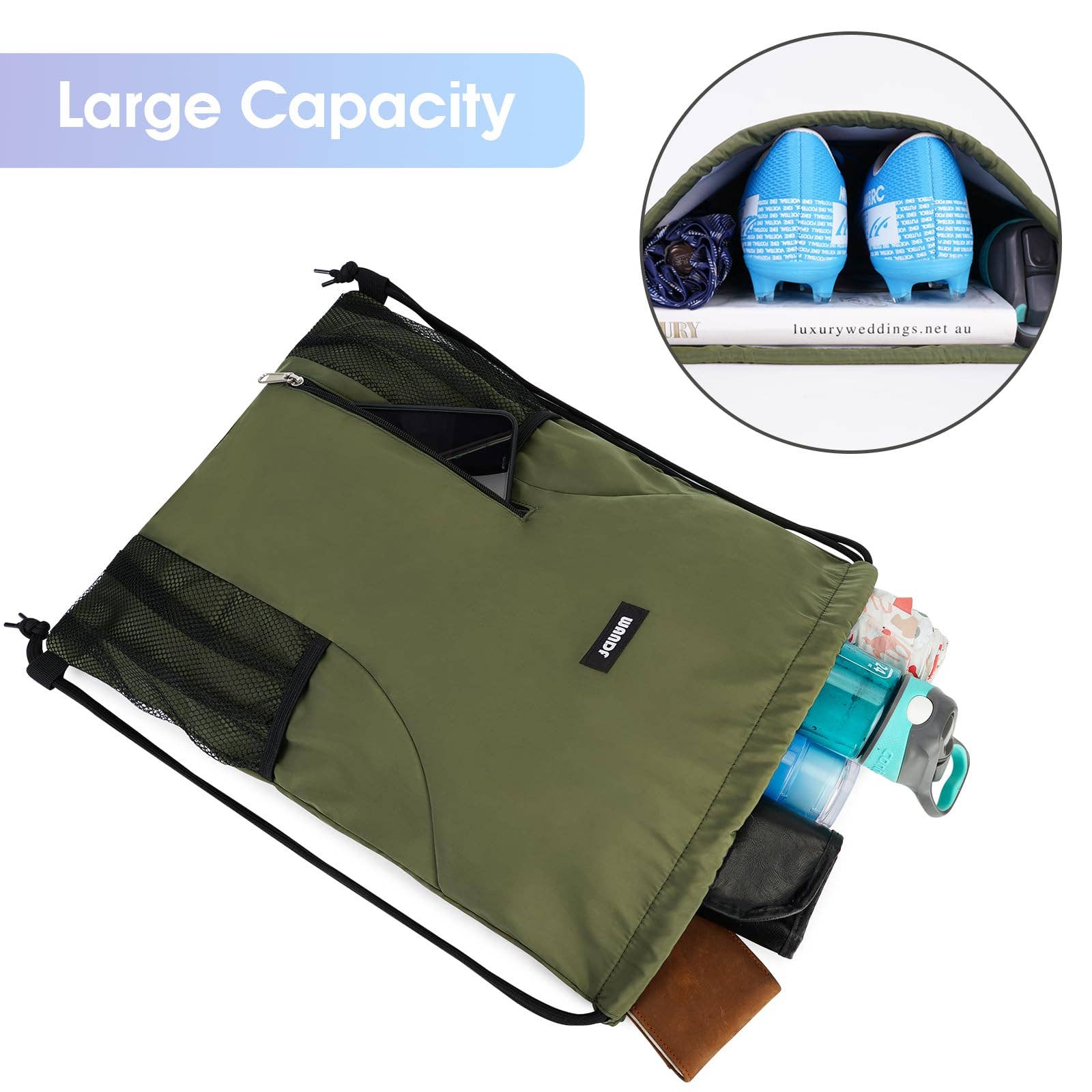 wandf - Vente Sac à cordon de serrage – unisexe - Sac à dos à cordon WF6038 Sports Gym avec poches en maille84