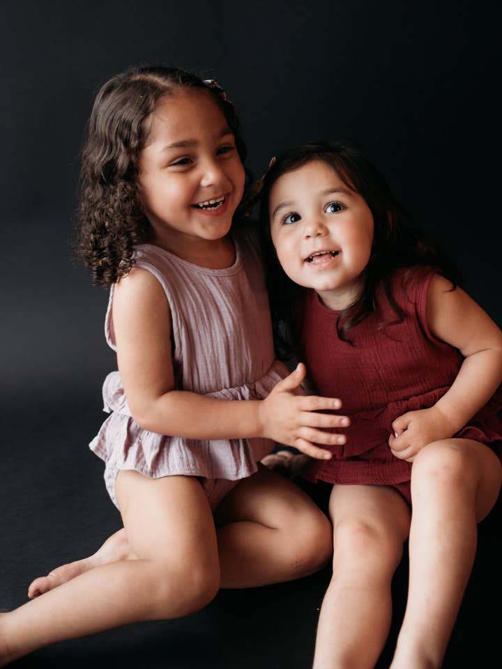 Linen Maroon Romper - infant girls for wholesale by Frayed