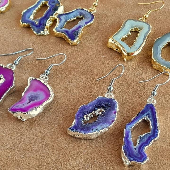 Natural Stone Copper Earrings – Gold & Silver Plated for wholesale by Shemo