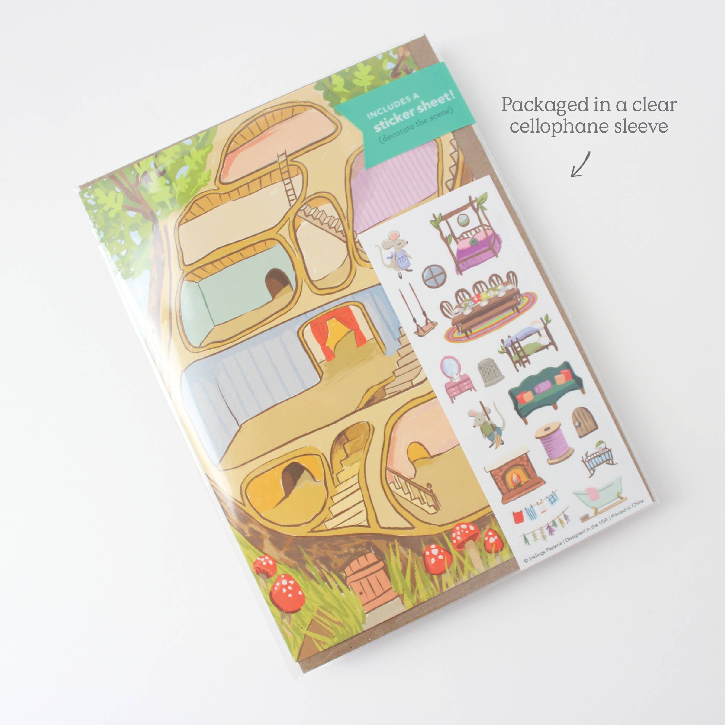 Inklings Paperie - Wholesale Everyday Greeting Card - Sticker Scene Card - Mouse House1