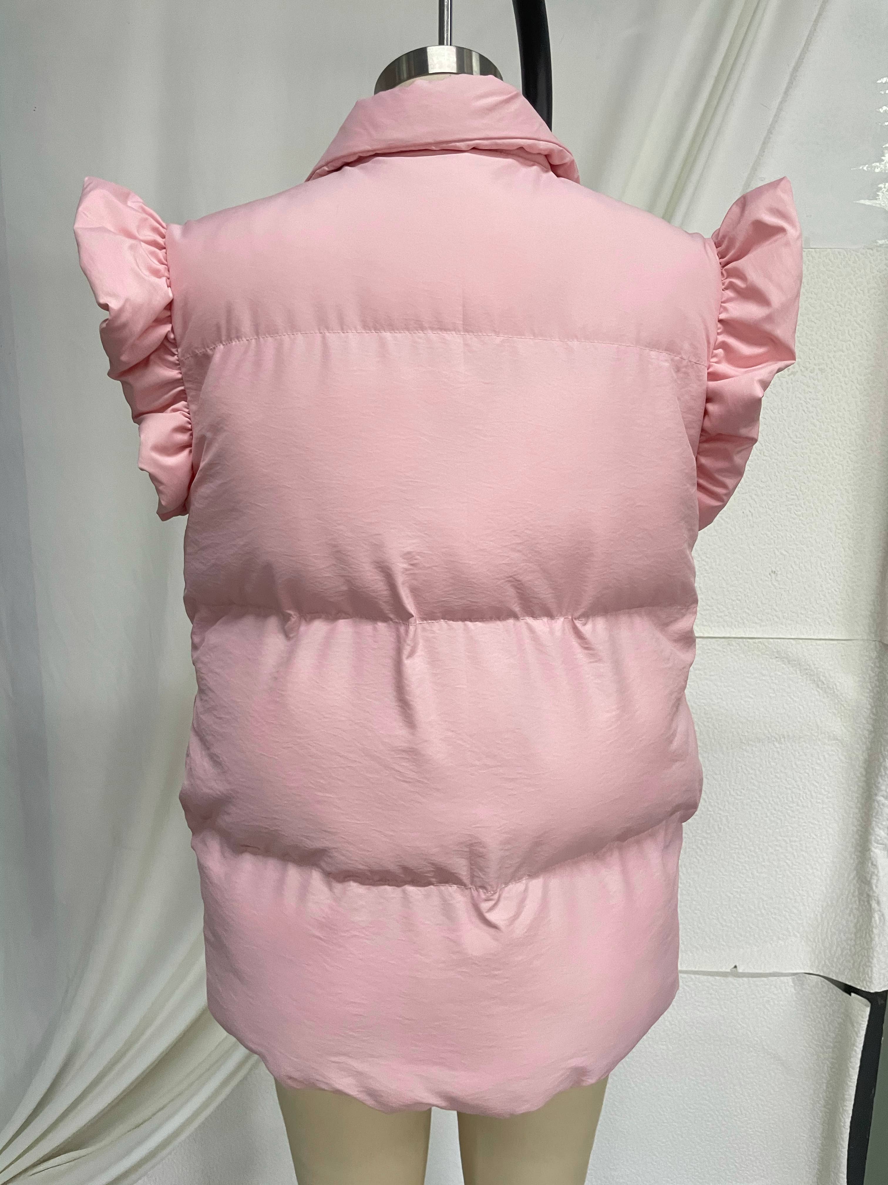 UNISHE – Colete - Mulher por atacado – Casaco Puff com Mangas Flutter Liso Buttoned CY14812