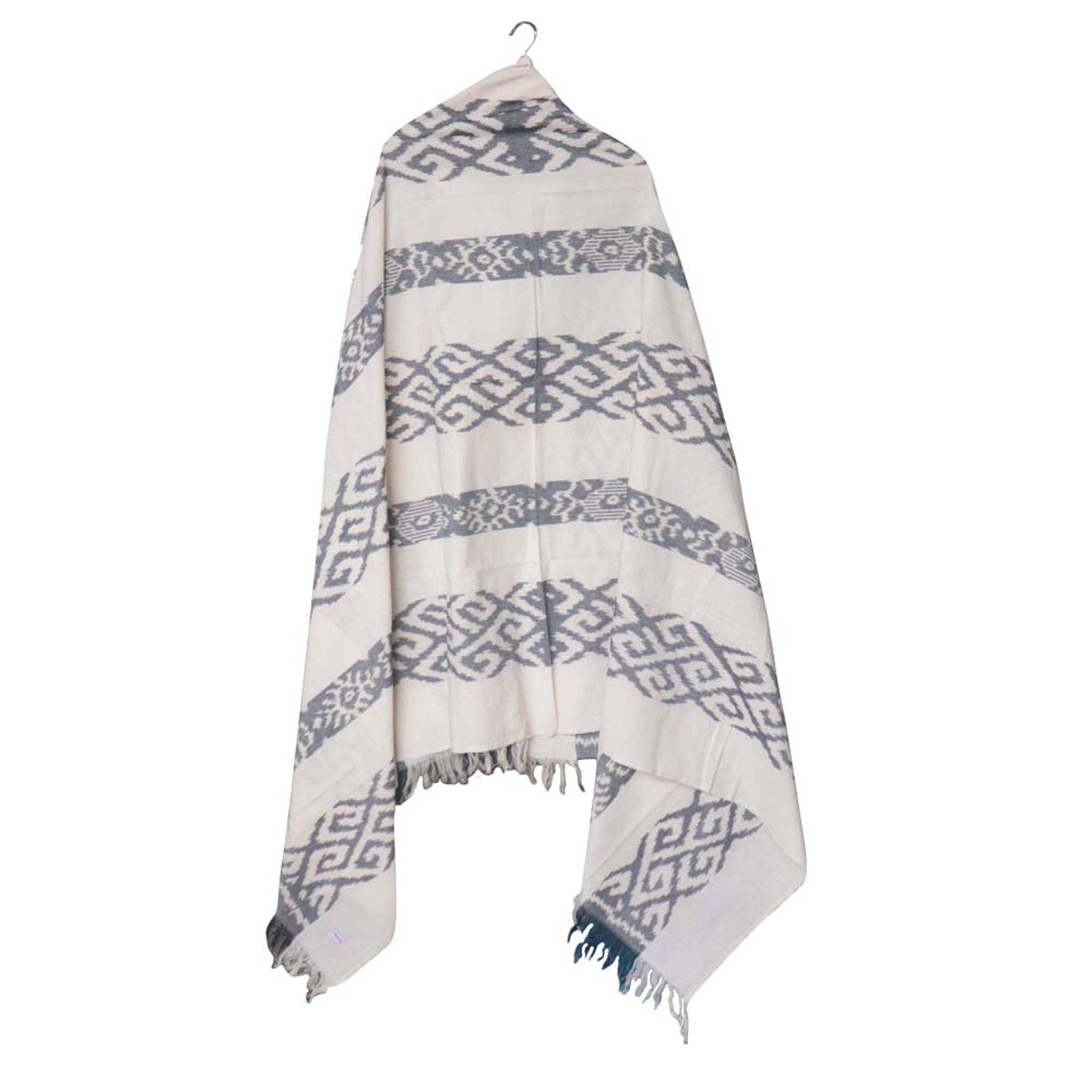 Kasih Co-op - Wholesale Throw Blanket - Ikat Blanket Throw, White & Gray Handwoven in Indonesia2