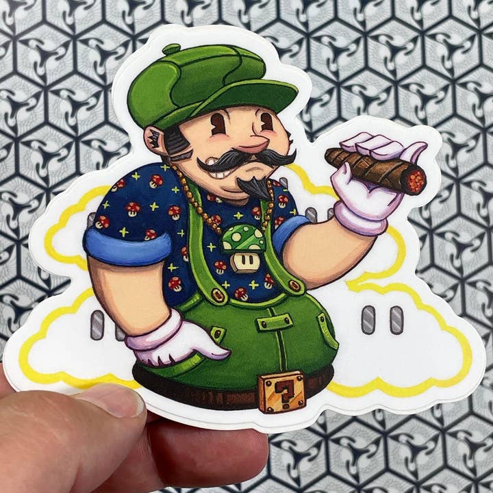 "OG Luigi" Vinyl Sticker for wholesale by Johnny Acurso Illustration