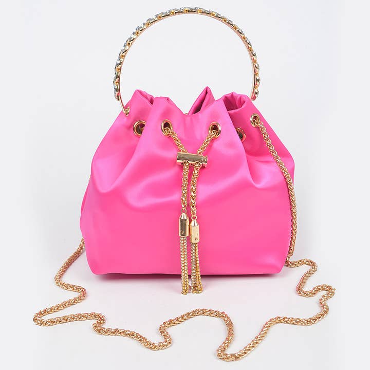 Rhinestone Top Handle Satin Bucket Bag for wholesale by 3AM BY H&D ACCESSORIES