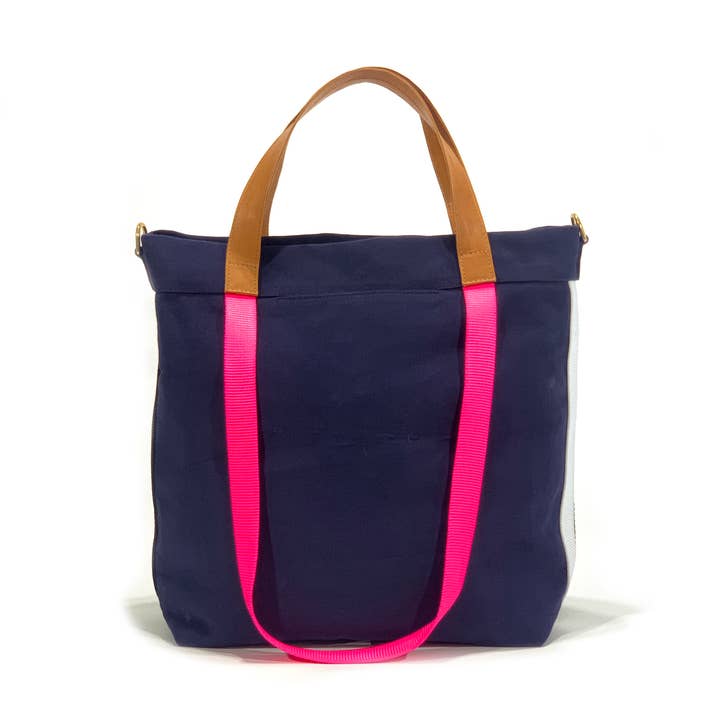 Tribeca Tote Navy Canvas met zwart/wit/felroze voor wholesale door Canvas Clover