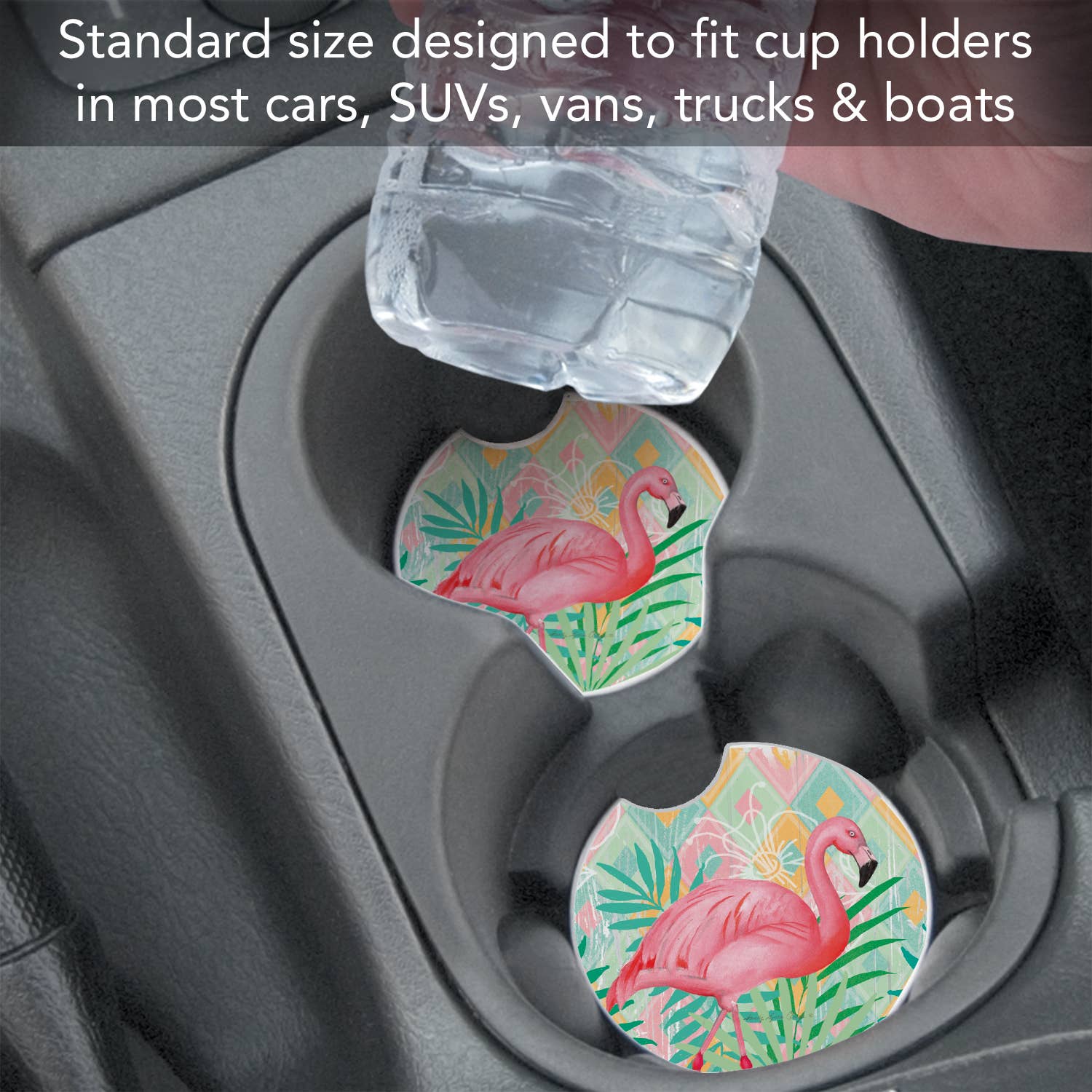 CounterArt/Highland Home/Thirstystone - Wholesale Car Coaster - Unisex - Diamond Flamingo Absorbent Stone Car Coaster 1 Pk6