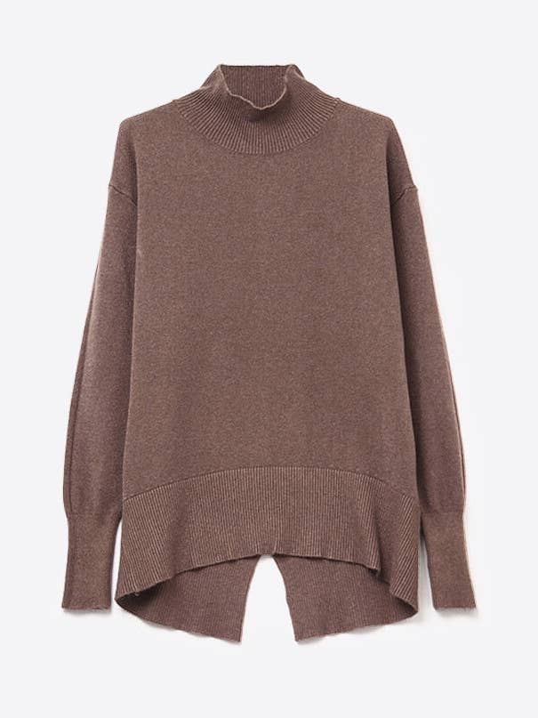 Loose brown sweater with open back detail for wholesale on Faire0