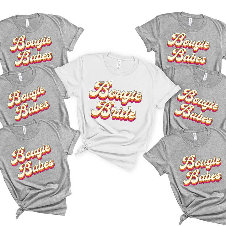 Boujie Bride and Boujie Babes Bride and Bridesmaid Shirts for wholesale by Rising Tide Vintage
