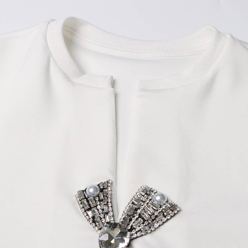 Productseeker - Wholesale Blouse - Women's - TP005 New Diamond Sequined Bow Cropped Top T-shirt8