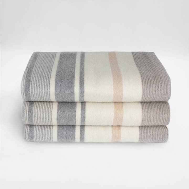 ECUALAMA - Wholesale Throw Blanket - Yankuam - Baby Alpaca Wool Throw Blanket / Sofa Cover - Queen 96" x 72" - earth sand stripes pattern