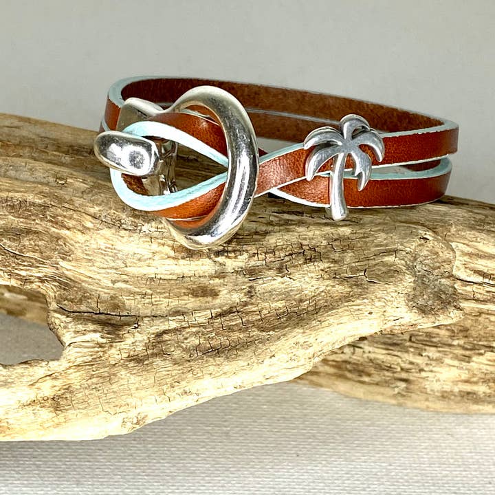 Jackie Gallagher Designs - Handmade Coastal Jewelry - Wholesale Charm/Dangle Bracelet - Loop Leather Bracelet with Charm3