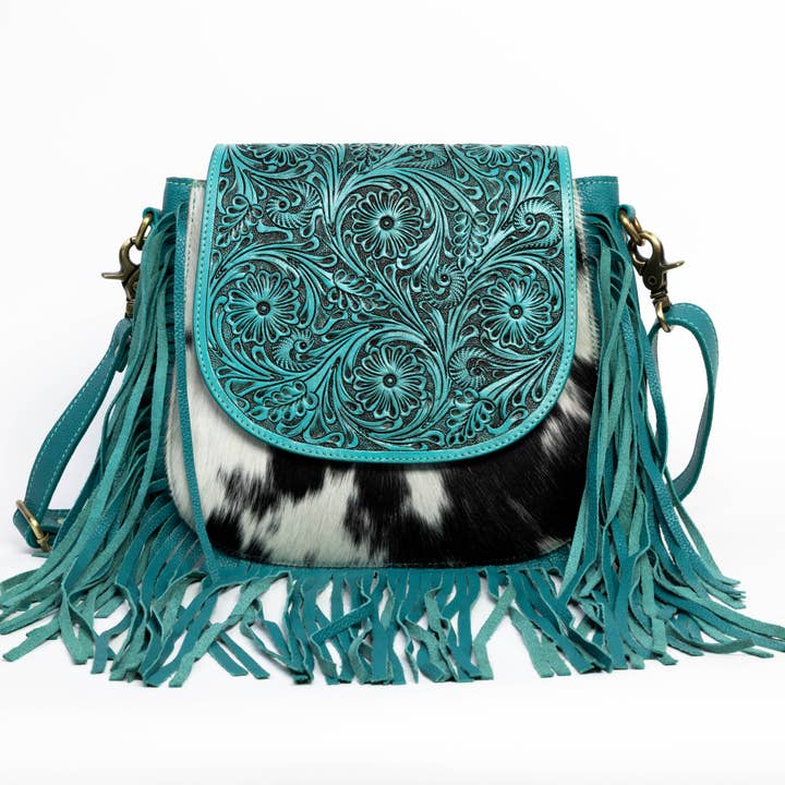 Turquoise Western Saddle Purse with Fringe ABHB 18-25207 for wholesale by Leather Impressions Inc