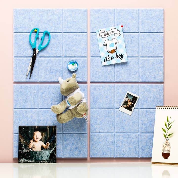 Self-adhesive felt message board (set of 4) - square/light blue for wholesale by Funky Felt