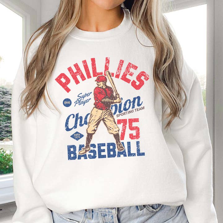 Felpa Grafica Vintage Baseball Phillies all'Ingrosso - Spedizione Veloce per la vendita all'ingrosso da parte di Limeberry Designs
