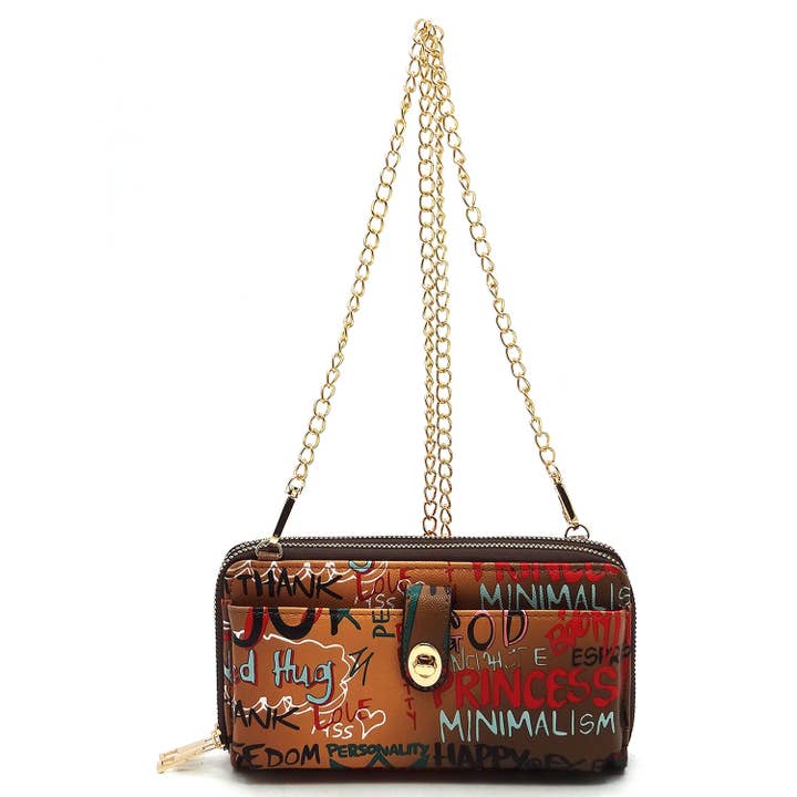 M&M HANDBAGS, LLC. - Wholesale Crossbody Bag - Women's - Multi Graffiti Printed Crossbody Wallet Cell Phone Purse1