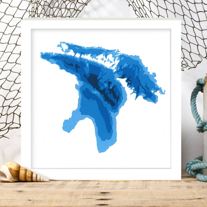 Bathymetrische kaart van Lake Huron op papier voor wholesale door Cardtography
