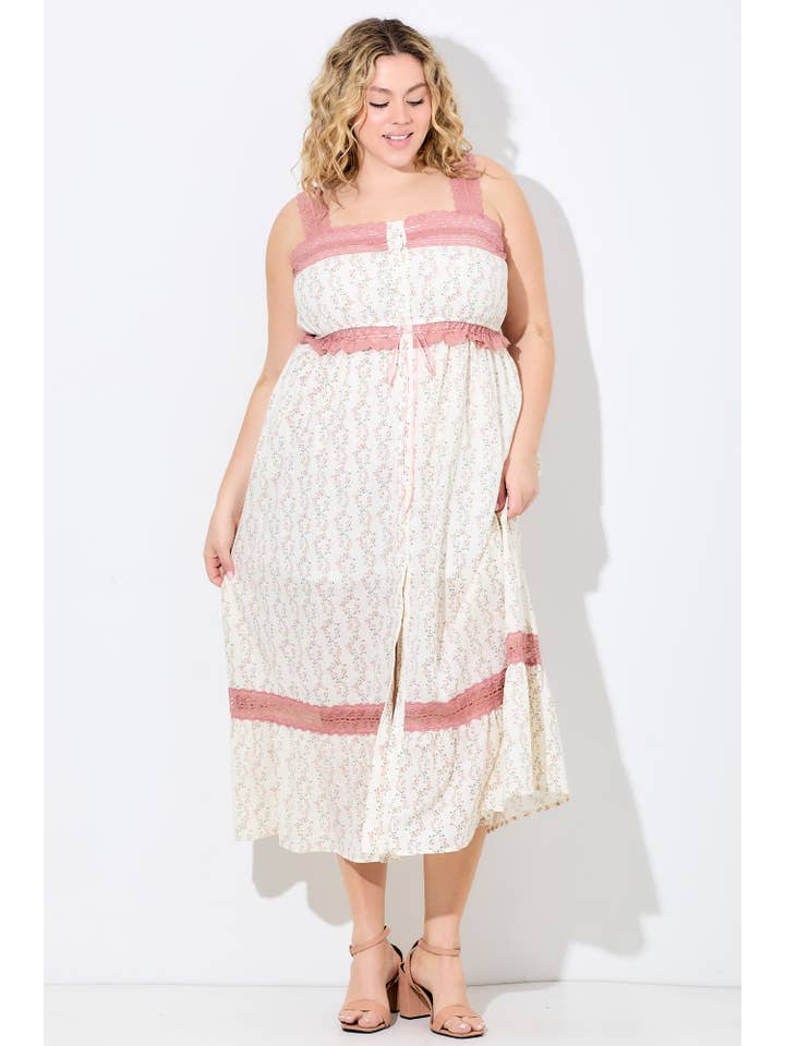 PINK MULTI (PLUS SIZE) FLORAL LACE TRIM MAXI DRESS for wholesale on Faire