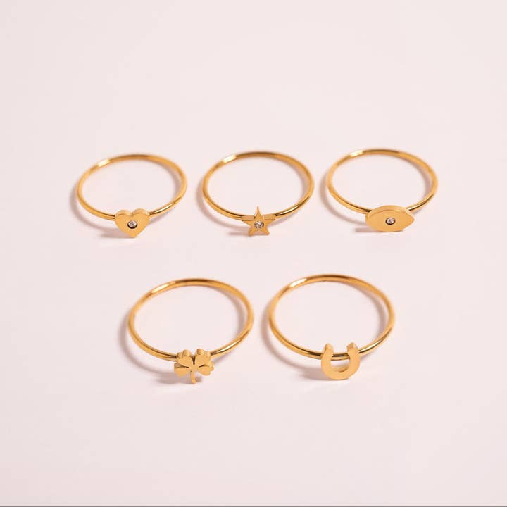 WJW - Wholesale Band/Stacked Ring - 18K Gold PVD Stainless Steel CZ Stone Evil Eye Symbol Ring / ZRJ00048