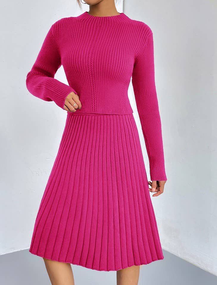 HIDDENBRAND - Wholesale Top & Skirt Set - Women's - Knitted Sweater Pleated Skirt Two-Piece Set7