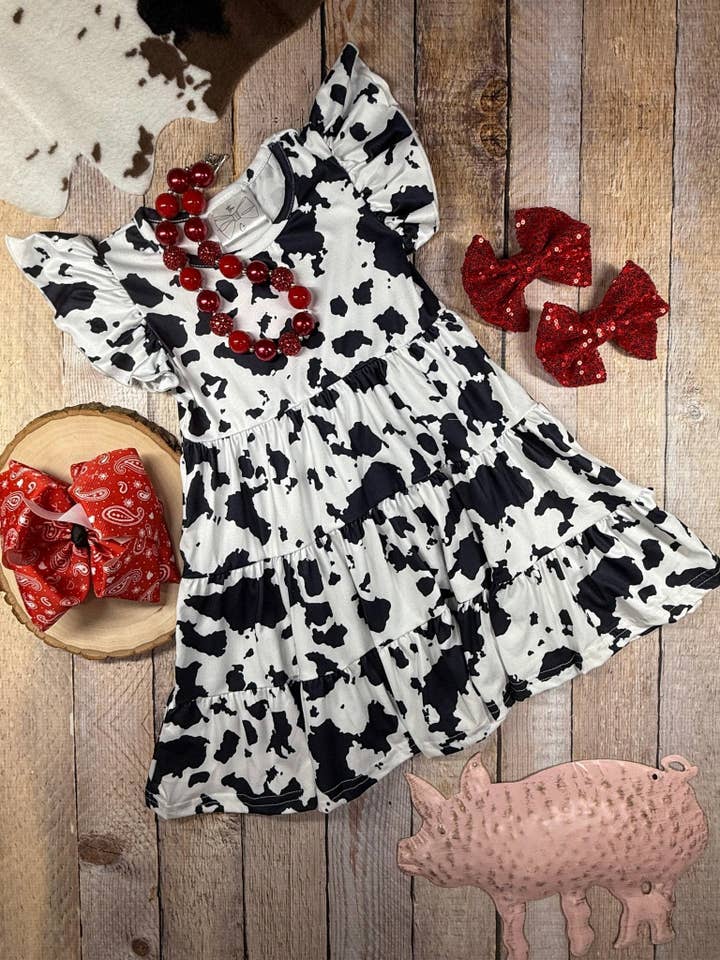 Udderly Adorable Cow Print Twirl Dress for wholesale by The Hair Bow Company