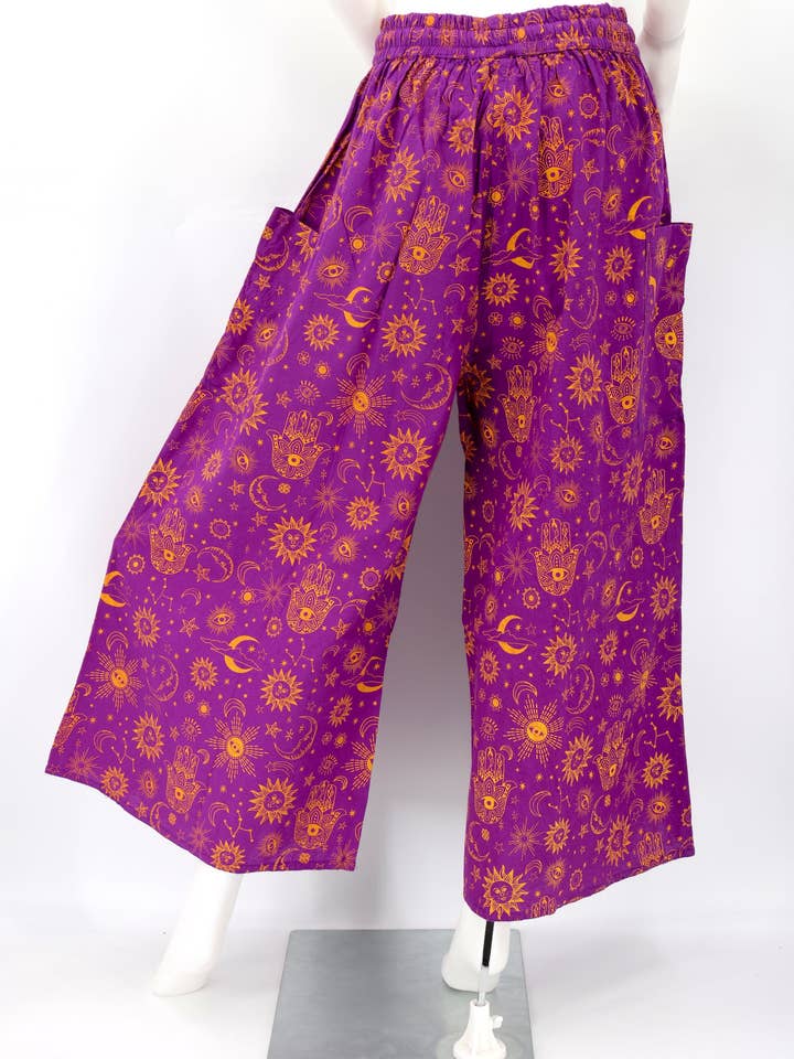 Himalaya Handmade - Wholesale Pants – Women's - Cotton Hippie Handmade Harem Celestial Print Wide Leg Bohemian Trousers11
