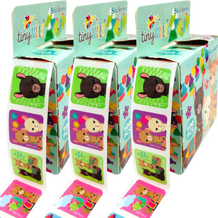 Llama Stickers 100 Stickers/Dispenser, Pack of 12 Dispensers for wholesale by Tiny Mills