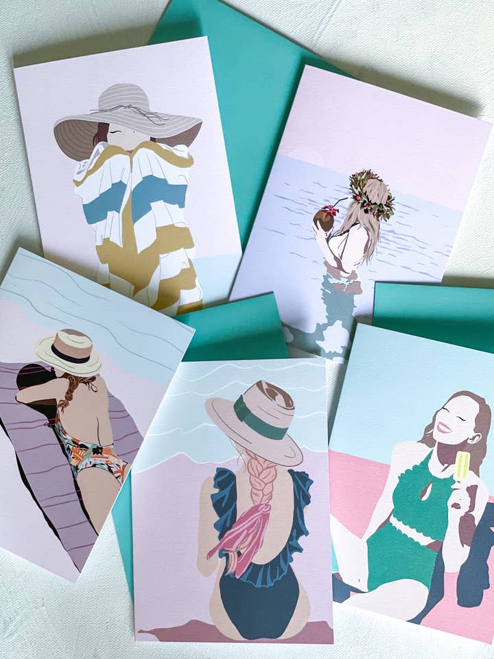 Lot de 10 cartes de notes fixes Summer Girl avec enveloppes pour la vente par Shannon Lee Design