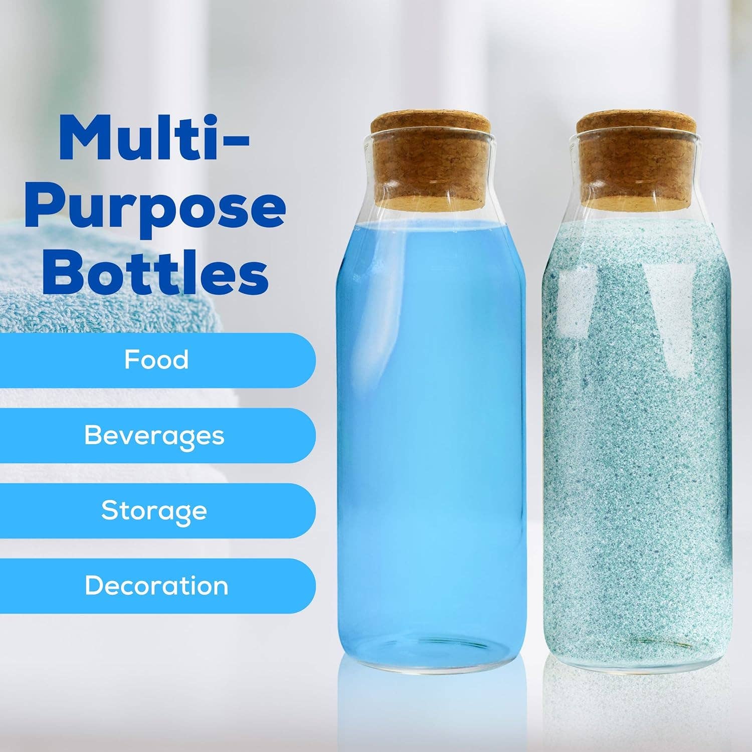 Jara Trading – wholesale Carafe – Glass Carafe - 1L Water Carafe with Lid - Versatile Clear Glass Bottle with Cork Lid, Used as a Bedside Water Carafe, Beverages or Non-Food Items Like Laundry Detergent Storage4