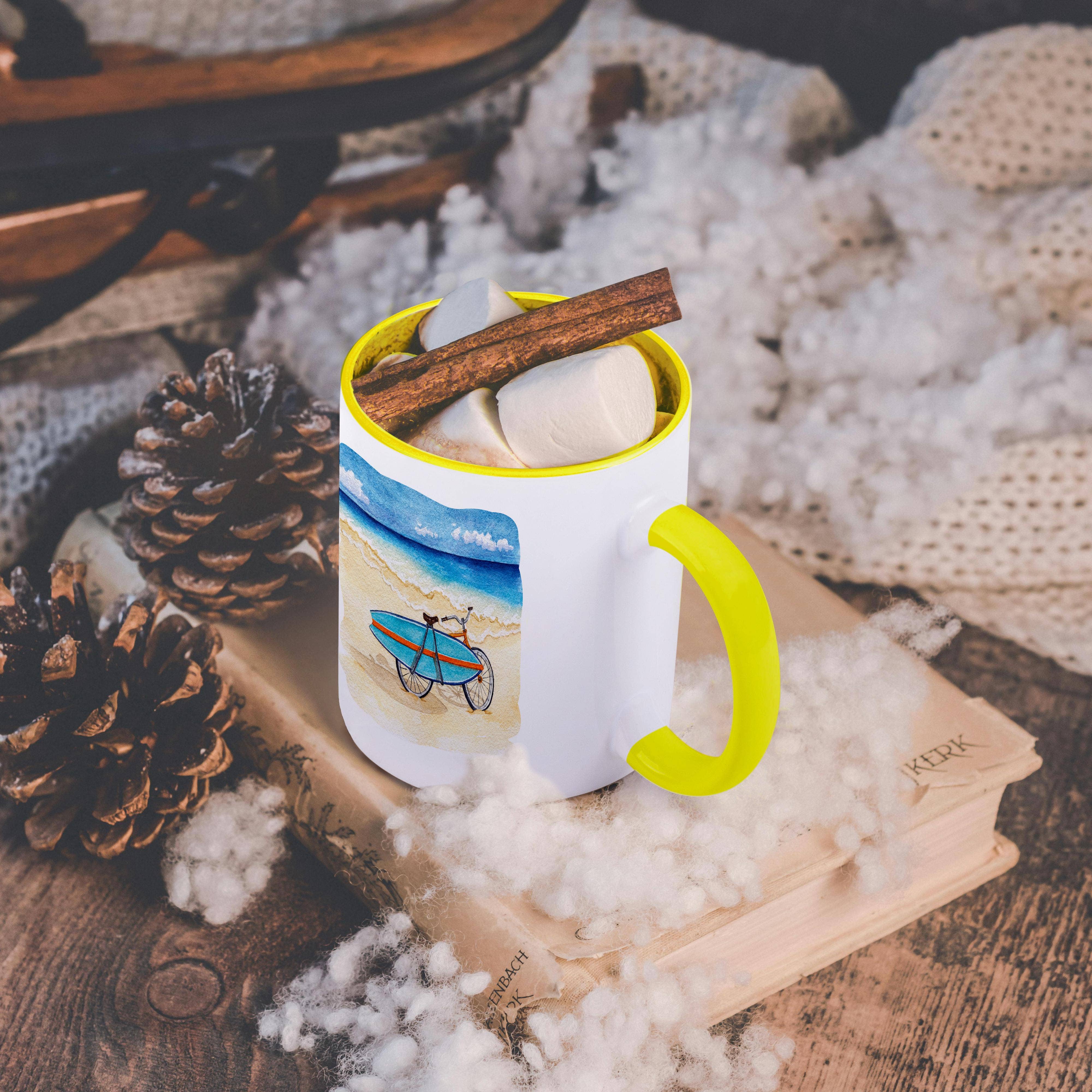 3dRose - Venta al por mayor Taza - 3dRose, Escena de Playa con una Bicicleta y Tabla de Surf, Taza5