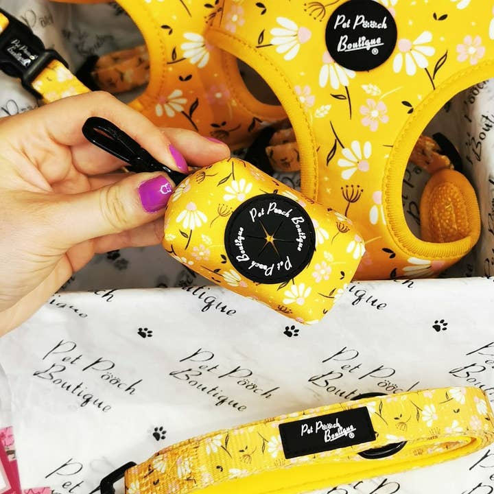 Sunshine Daisy Dog Poo Bag Holder With Free Roll for wholesale by Pet Pooch Boutique