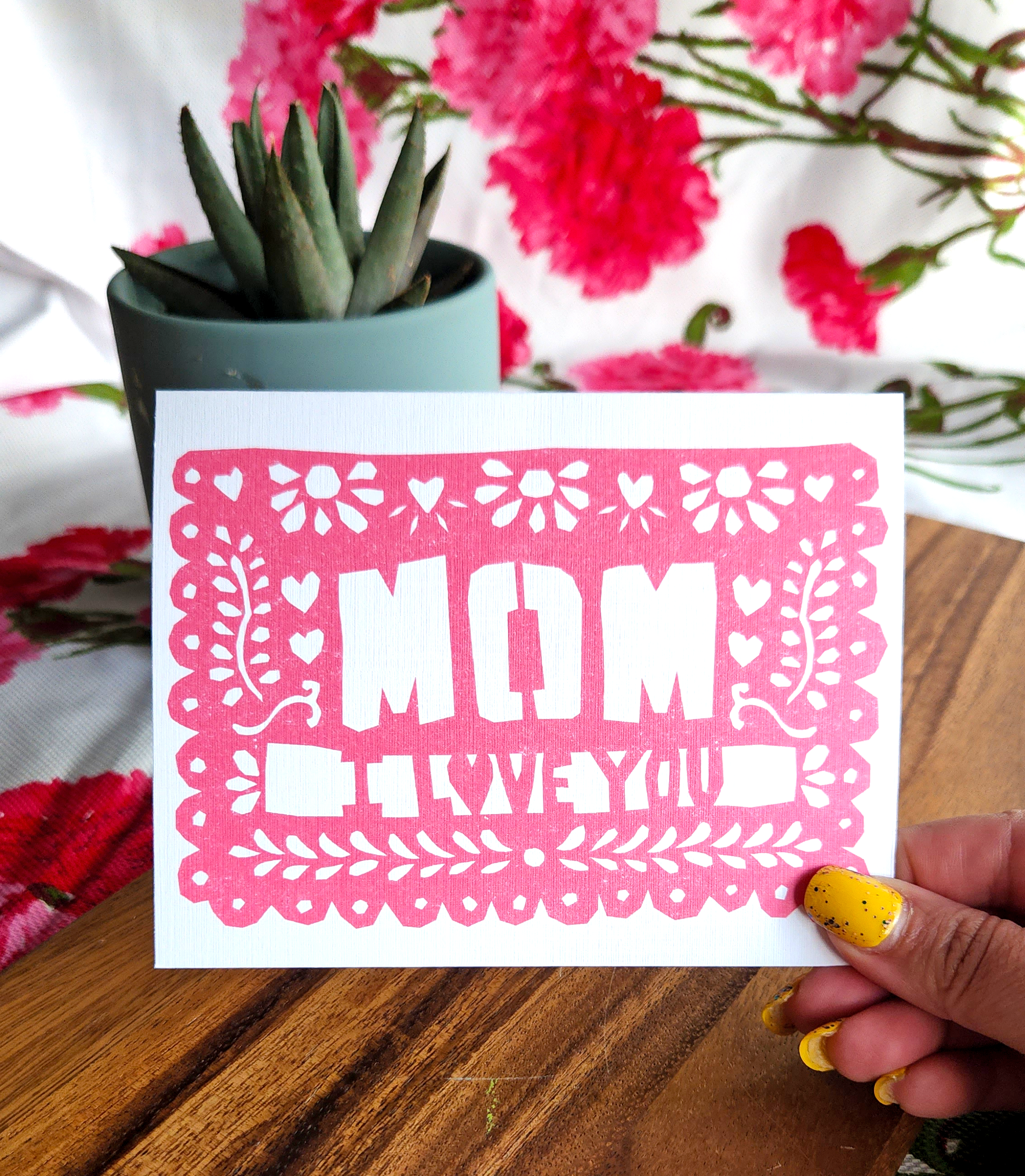 Erica Alfaro Designs – Großhandel Muttertagskarten – Mom I Love You Papel Picado Grußkarte2