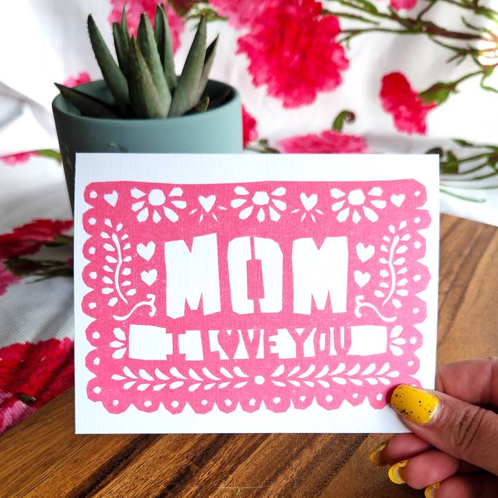 Erica Alfaro Designs – Großhandel Muttertagskarten – Mom I Love You Papel Picado Grußkarte2