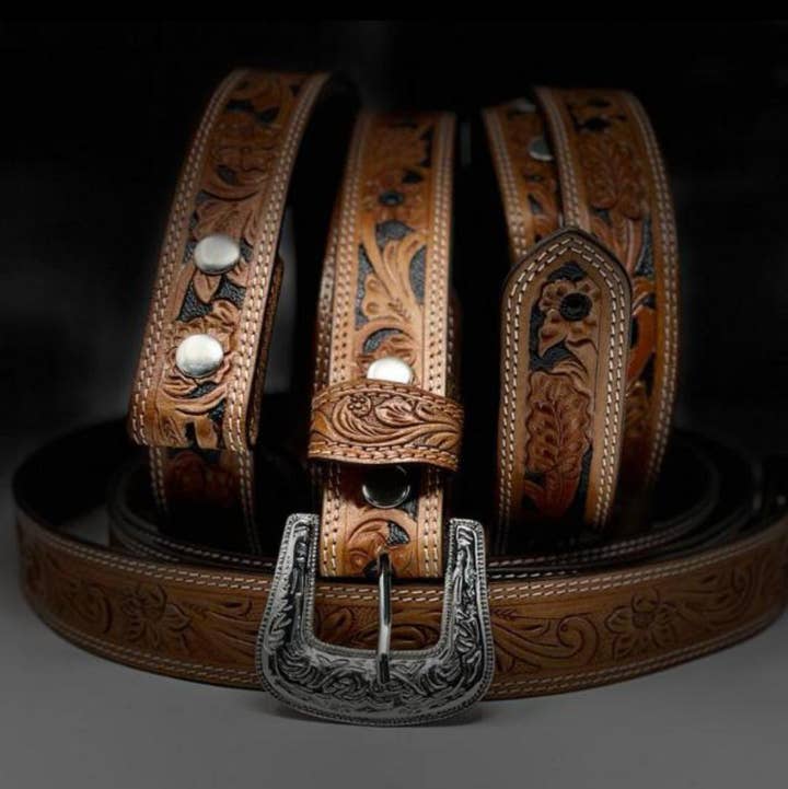 Greenwood Leather - Wholesale Belt - Men's - Leather Light Brown Belt with Vintage Silver Buckle3