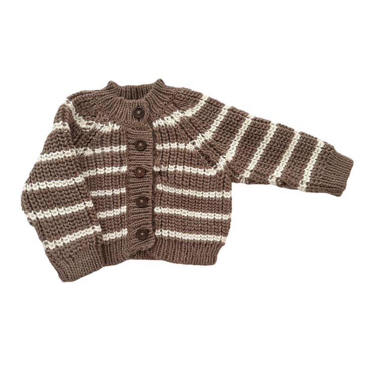 Ribgebreid vest met strepen, bruin | Trui voor baby's en kinderen voor wholesale door The Blueberry Hill