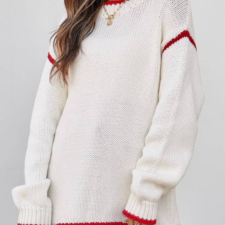 Rosa Clothing - Wholesale Knit Sweater - Women's - Blanket Stitch Ribbed Knit Pullover Sweater4
