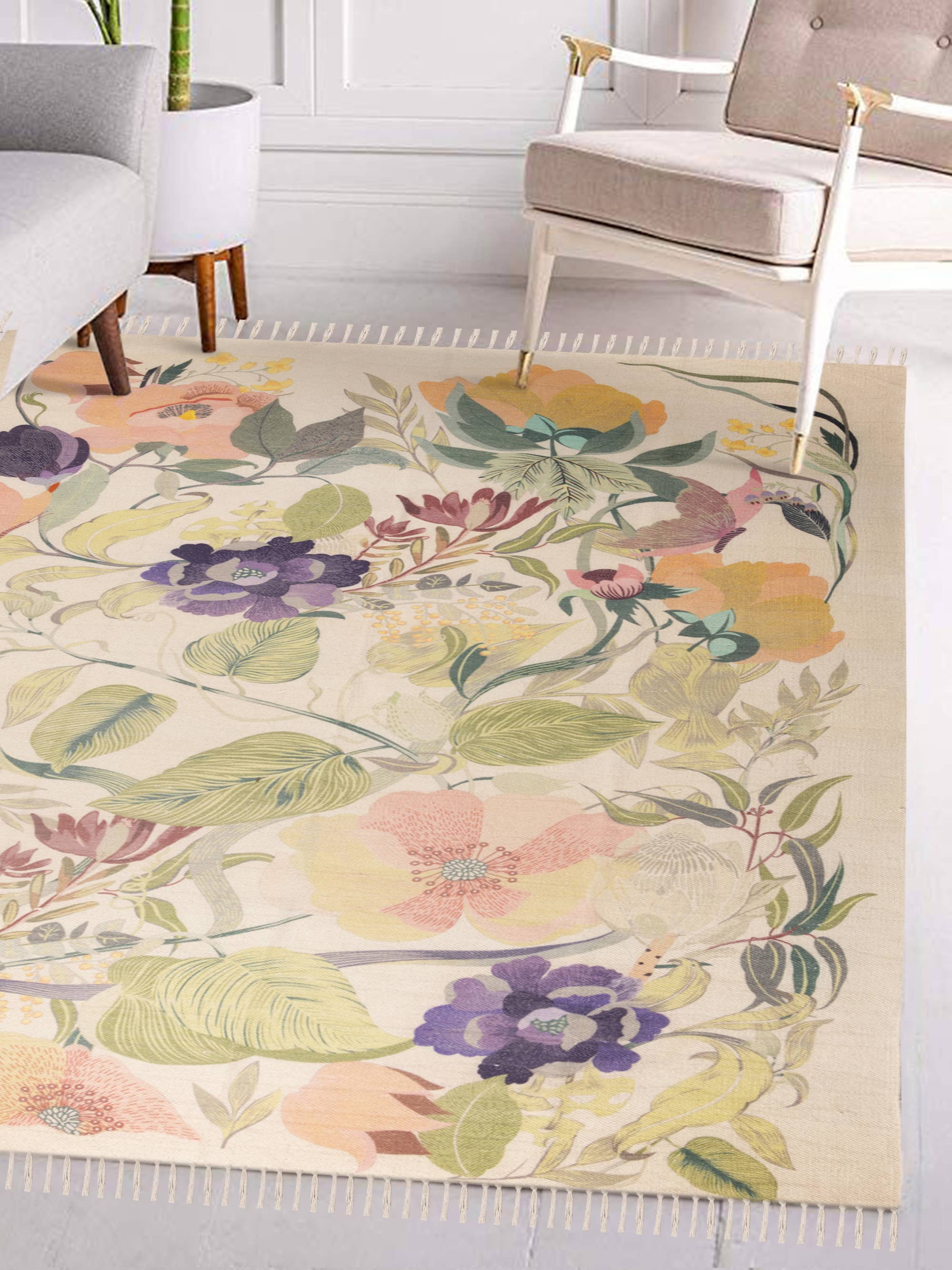 GAURI KOHLI - Wholesale Area Rug - Greta Botanical Floral Flat-Weave Area Rug – 5′×8′2