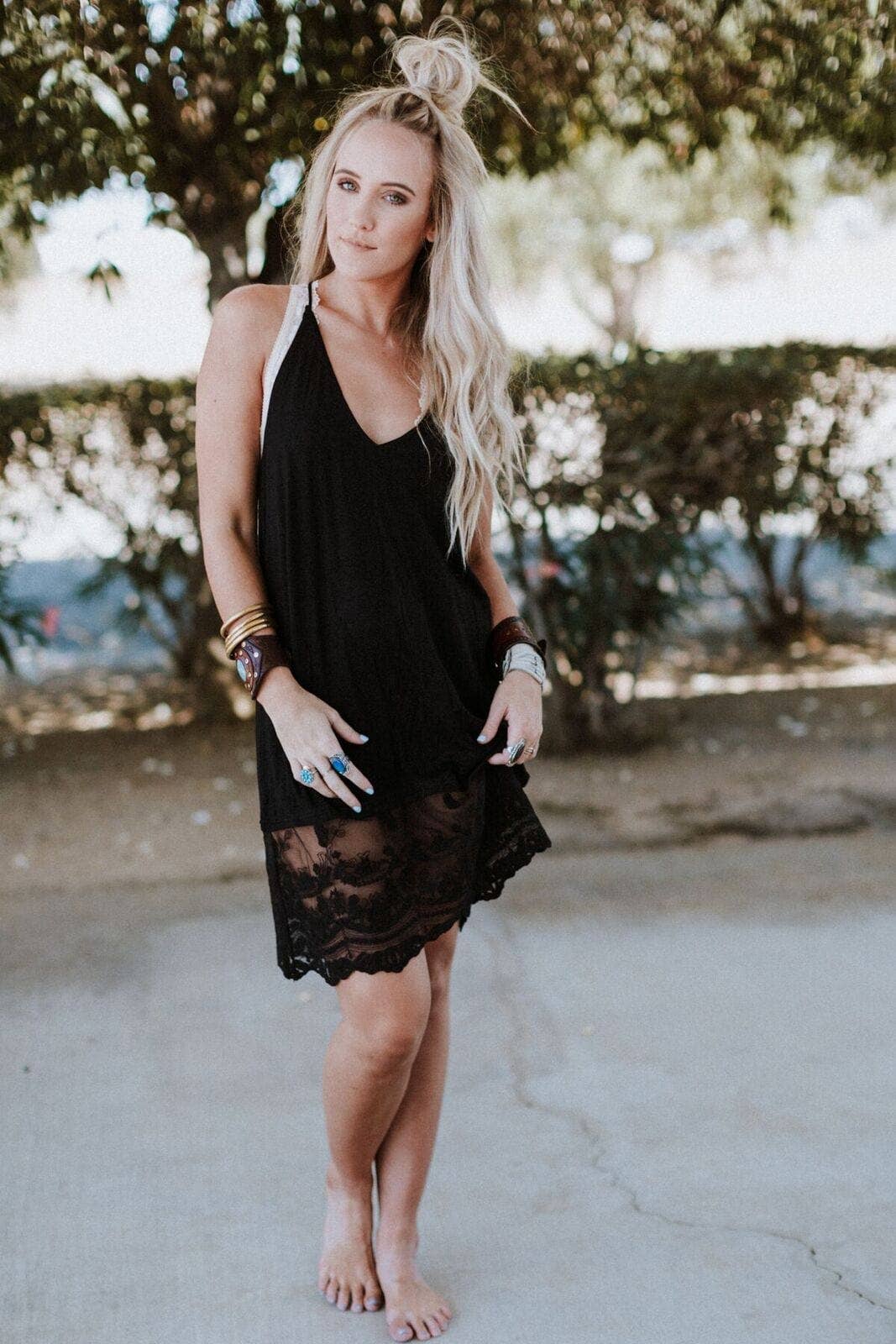 Ivory Prima Lace Hem Slip - Black for wholesale on Faire3