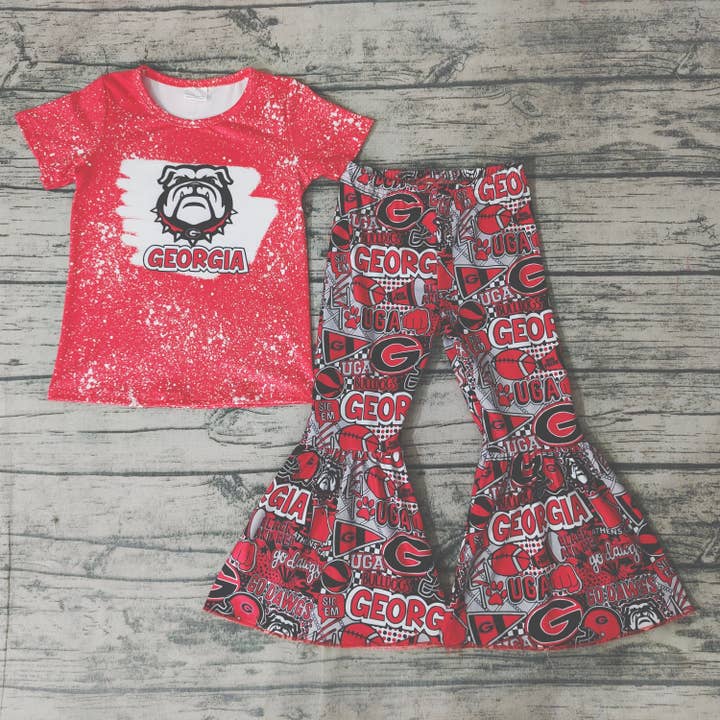 Aier Wholesale - Wholesale Top & Pant Set - Kids - Baby girls football team red dog bell pants clothes sets