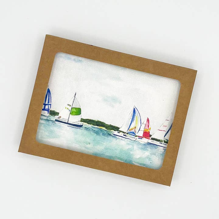 Melissa Hyatt - Wholesale Stationery/Notecard Set - "Sailing In New Suffolk" watercolor card - 6 pack boxed set