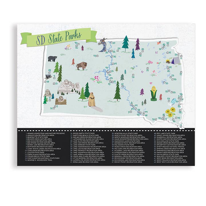 MAP - STATE PARK MAP - SOUTH DAKOTA | with map pins for wholesale by UUPP